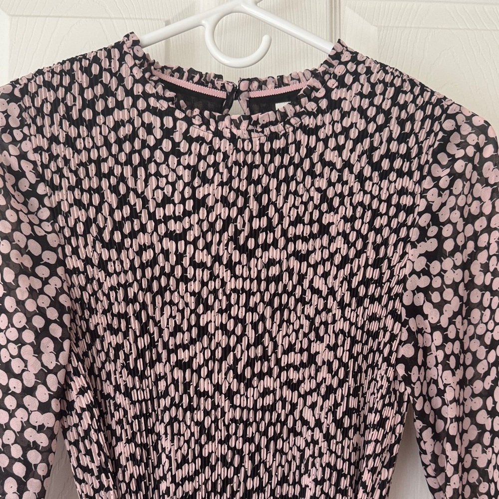 Women's Pink Dot Print Long Sleeve Dress
